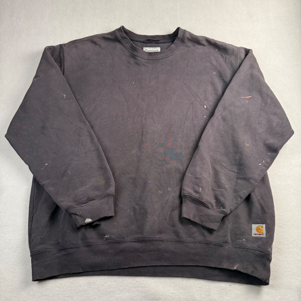 Carhartt Mens Distressed Crewneck Sweatshirt Faded Black Paint Splatter Large